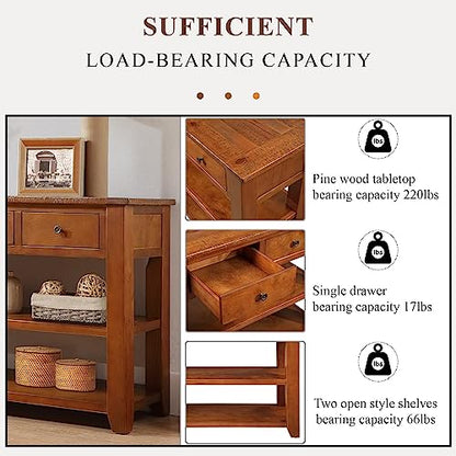 Modern Farmhouse Entryway Console Table 48 Inch Wood Sofa Table with 3 Drawers & 2-Tier Storage Shelves for Living Room, Foyer, Hallway Furniture, Easy Assembly (Brown) - color: # Brown