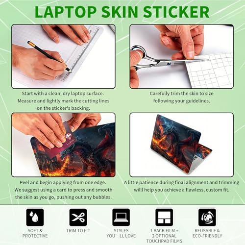 Laptop Skin Sticker Decal, Universal Protective Cover Fit 12 13 14 15.6 Inch Notebook, Reusable Water-Resistant Vinyl Decal w/ 2 Wrist Pads for Business Travel Office, Flaming Gray Dragon - color: Flaming Gray Dragon