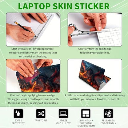 Laptop Skin Sticker Decal, Universal Protective Cover Fit 12 13 14 15.6 Inch Notebook, Reusable Water-Resistant Vinyl Decal w/ 2 Wrist Pads for Business Travel Office, Flaming Gray Dragon - color: Flaming Gray Dragon