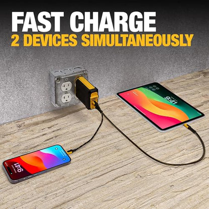 DEWALT 2 Port 100W USB C Charger Block (GaN) and 100W Type C Charging Cable, PD 3.0 Type C Wall Charger, PPS USBC to USBC Fast Charging with Power Delivery for iPhone 15 14 13 12 11 X XS Pro Max Mini