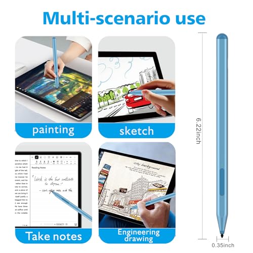Stylus Pen for Microsoft Surface Pro12/11/10/9/8/X/7+/6/5/4/3, Surface Go 4/3/2/1, Surface Laptop1-5/Studio/Book 3/2/1 with Eraser Side Button,Palm Rejection,Tilt Function,1024 Pressure - color: Blue