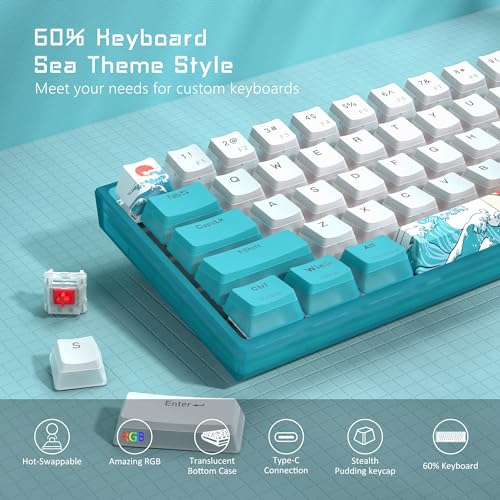 Womier 60% Percent Keyboard,WK61 V2 Mechanical RGB Wired Gaming Keyboard,Hot-Swappable Creamy Key Board with PBT Keycaps,Linear Red Switch for Windows/MAC (Blue) - color: WK61 V2-Blue