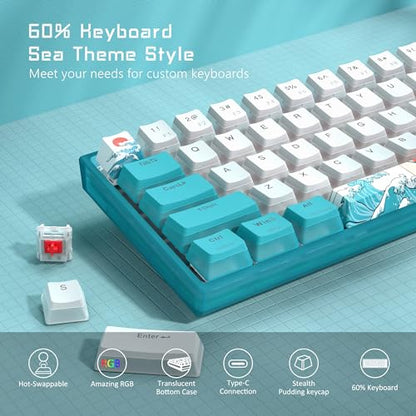 Womier 60% Percent Keyboard,WK61 V2 Mechanical RGB Wired Gaming Keyboard,Hot-Swappable Creamy Key Board with PBT Keycaps,Linear Red Switch for Windows/MAC (Blue) - color: WK61 V2-Blue