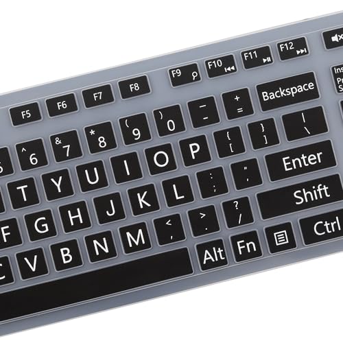 Large Print Keyboard Cover for Dell KM636 KB216 KB216t KB216d KB216p Wired & Wireless Keyboard, Dell Optiplex 5250 3050 3240 5460 7450 7050, Dell Inspiron Desktop 24" 27" 5400 5490 7790 3475 3670 - color: BK