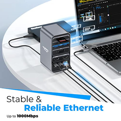 USB C Docking Station Dual Monitor 7 USB A/C, Plug and Play | 2 HDMI+VGA, SD/microSD, Ethernet, Audio, 65W Power Adapter, Laptop Docking Station for Windows Lenovo/HP/Dell, Home Office