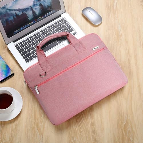 Voova Laptop Bag 13-14 Inch, 360° Protective Laptop Case Sleeve with Shoulder Strap Compatible with Macbook Air 13, MacBook Pro 13/14, Waterproof Computer Bag Slim Briefcase for Men Women, Pink - color: Pink, size: 13-13.5 Inch