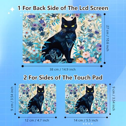 Universal Laptop Skin Sticker Decal for 11.6”12" 13" 13.3" 14" 15" 15.4" 15.6" Reusable Waterproof Scratch-Scratch Resistant Protective Vinyl Laptop Notebook Skin Stickers - Black Cat Floral Leaf - color: Black Cat Floral Leaf
