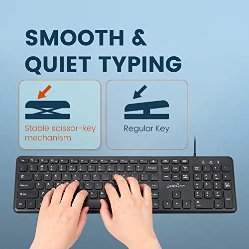 Perixx PERIBOARD-210C Wired Full-Size USB C Keyboard with Quiet Scissor Keys - Compatible with Windows, macOS, and Android Tablet and Laptops - Black - US English - style: Classic