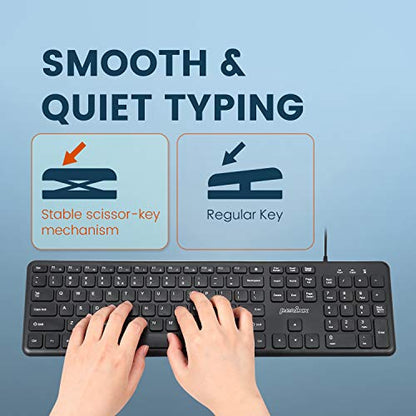 Perixx PERIBOARD-210C Wired Full-Size USB C Keyboard with Quiet Scissor Keys - Compatible with Windows, macOS, and Android Tablet and Laptops - Black - US English - style: Classic