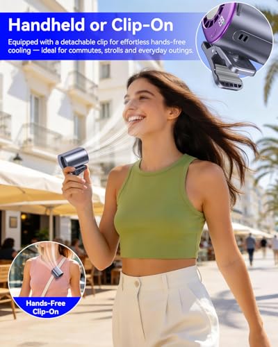 Clip-On Portable Fan with Ice Cooling, 20000 RPM Rechargeable Handheld Turbo Fan, 360° Rotating Detachable Clip, Mini Stroller Fan for Baby, Compact Travel Essentials, Summer Gifts for Women,Grey - color: Grey
