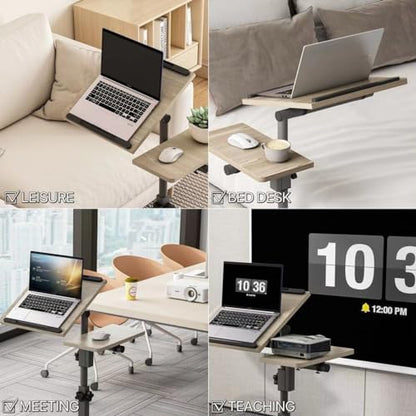 Furist Adjustable Bedside Laptop Desk with Mouse Pad on Wheels, Adjustable Overbed Table,Rolling Computer Stand,Hospital and Home Use - color: Log Grey