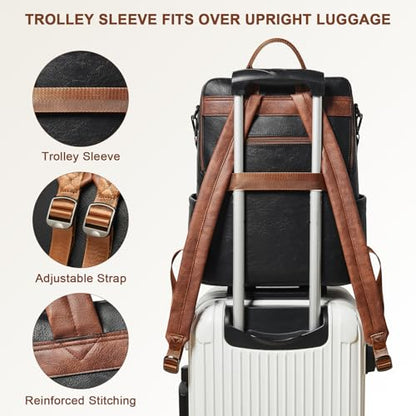 Laptop Backpack for Women 15.6 inch,Travel Leather Backpack Purse Nurse Teacher Carry on Backpack Computer Bag,Professional Water-Resistant College Business Work Casual Daypack,Black with Brown - color: Black With Brown