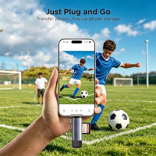 SD Card Reader, 2-in-1 USB-C 3.0 sd Card Reader for iPhone, Dual Slot Adapter for MicroSD, SDHC, SDXC Memory Cards, Compatible with iPhone 17/16/15, iPad, Android, Laptops and Computers.