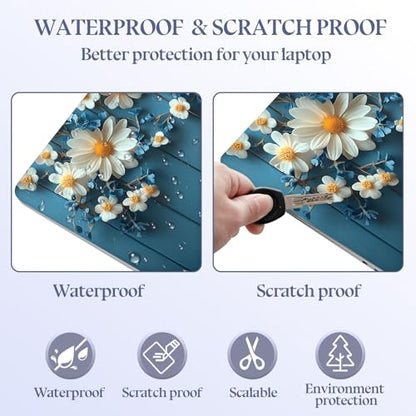 Universal Laptop Skin Sticker Decal,15.6 Inch Laptop Vinyl Cover for 13" 14" 15.6" Laptop,Scratch-Resistant Waterproof Protector Wrap,Reusable with Wrist Pads,Daisies and Blue Butterflies - color: Daisies and Blue Butterflies