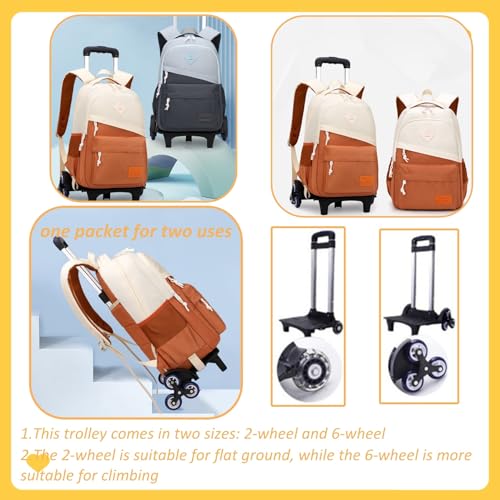 Mfikaryi Rolling Backpack, Kids Wheeled Backpack with 6 Wheels, Adjustable, Black - color: A-6 Wheels-black-b, size: 6 Wheels