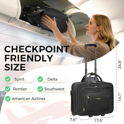 Ytonet Rolling Laptop Bag Women, 17.3 Inch Laptop Briefcase with Large Cup Holder, Carry On Luggage with Insulated & Waterproof Pocket, Roller Bag with Lock, Teacher Bag for Work Travel,Black - color: Black