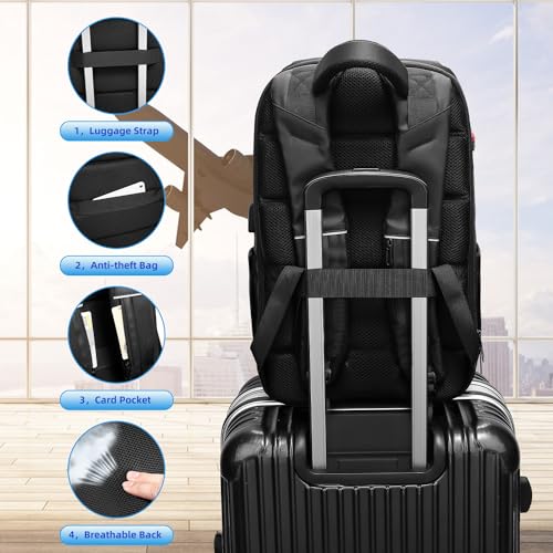 Laptop Backpack for Men,Multifunction Business 15.6 inch Laptop Backpack,with USB Charging Port Travel Bag, Black-03, Large