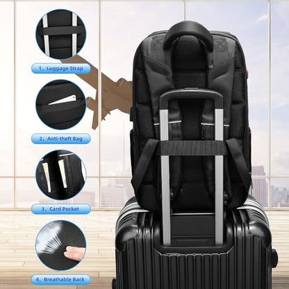Laptop Backpack for Men,Multifunction Business 15.6 inch Laptop Backpack,with USB Charging Port Travel Bag, Black-03, Large