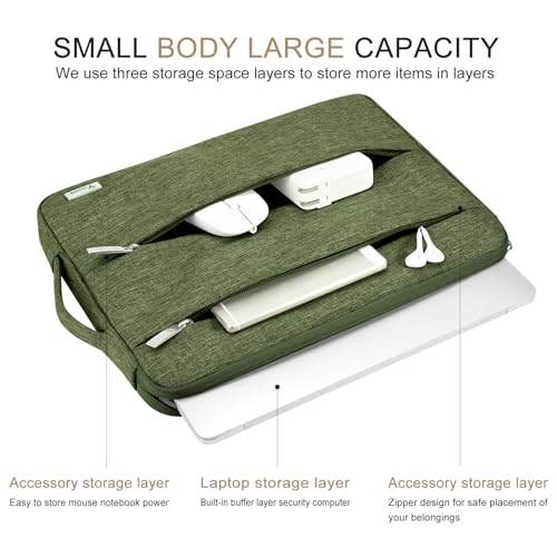 Voova 13 13.6 Inch Laptop Sleeve Case Compatible with MacBook Air 13 M1/M2/M3/M4 2020-2025, MacBook Pro 13/14, IPad Air/Pro 13, Waterproof Slim Computer Bag Cover with Handle, Army Green - color: Army Green, size: 12.6-13.6 Inch