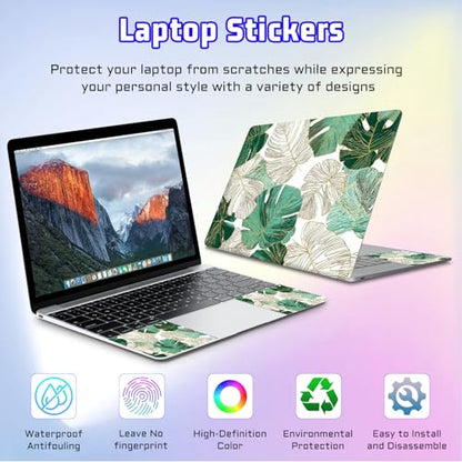 Universal Laptop Skin Sticker Decal, Compatible with MacBook HP Dell Lenovo 12"-15.6", Reusable Vinyl Notebook Cover 3PCS Set, High-Recognition Film-Gold & Green Monstera Leaves - color: Gold & Green Monstera Leaves
