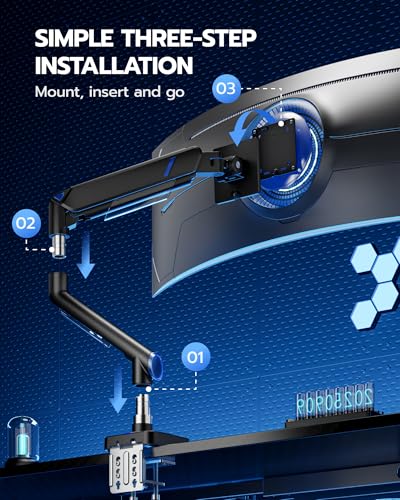 ARES WING 17-49 Inch Monitor Arm Ultrawide Single Monitor Mount, Black | Heavy Duty Mechanical Spring Monitor Stand Adjustable Arms Holds up to 44lbs, 75/100 VESA Mount with Clamp/Grommet Base - color: black