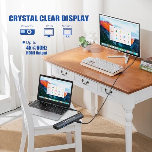 7-in-1 USB C Hub Docking Station with 4K HDMI Port & Ethernet | 4K HDMI 1G Gigabit Ethernet 100W PD Charging 2 USB 3.0 Ports SD/TF Card Reader, for MacBook/Dell/HP/Surface/Lenovo/Steam Deck - color: Dark gray