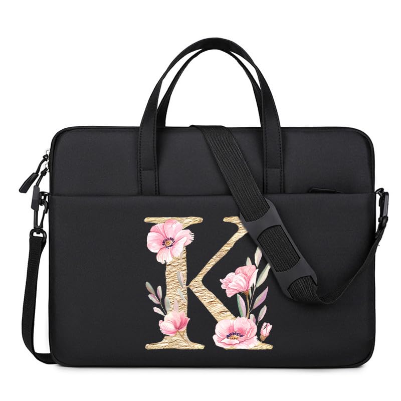 Computer Bag For Men & Women, With Initial Laptop Bag,14/15inches Messenger bag For Office、Business、Travel、School - color: Bk-k