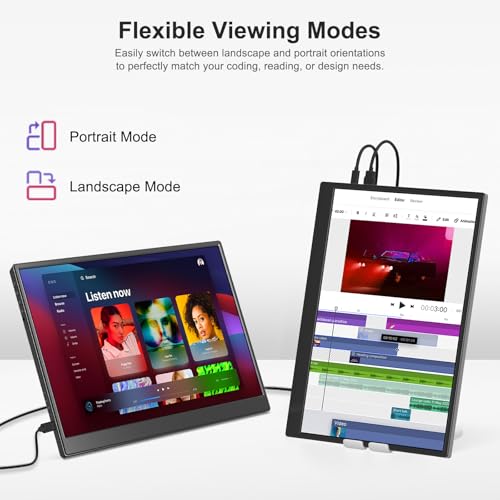 Portable Monitor 14 Inch 1200P USB-C HDMI Ultra-Slim Travel Monitor with Kickstand, Compatible with Xbox, Laptop, PC, Mac Phone, PS, Swich IPS Ultra-Thin Zero Frame Gaming Monitor - size: 14" 1200P