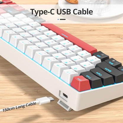 surmen 65% Mechanical Gaming Keyboard with Linear Red Switch, Wired Mini Compact Keyboard 60 Percent Backlit for Laptop Desktop PC Gamers（68 White-Ice Blue） - color: 68 White-Ice Blue