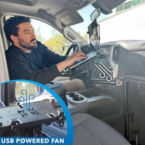 Mount-It! Car Laptop Mount, No-Drill Passenger Seat Stand for 17" Laptops | With Cooling Tray, Adjustable Full Motion Vehicle Laptop Mount, Tablets Compatible