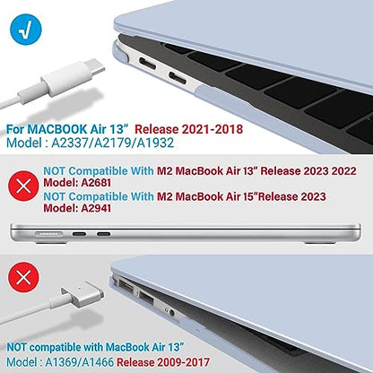 IBENZER Compatible with New MacBook Air 13 inch Case 2022 2021 2020 M1 A2337 A2179 A1932, Plastic Hard Shell Case with Keyboard Cover for Mac Retina Display with Touch ID, Sierra Blue, AT13SIBL+1 - color: Sierra Blue