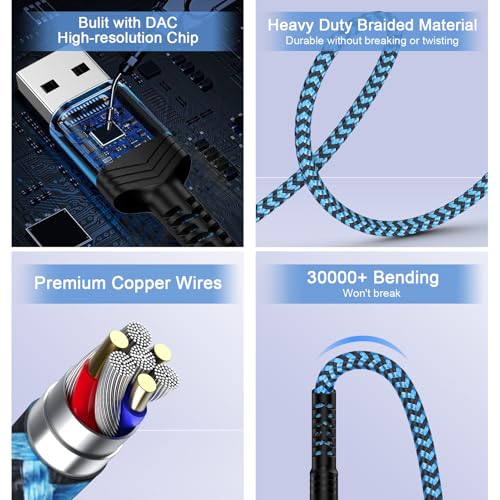USB A to 3.5mm Audio Aux Cable,Braided 3FT USB Male to AUX Male Jack Adapter TRS Stereo Audio Cord for Speaker Headphones PC Laptop Windows Computer PS5 PS4 Mac OSX Desktops