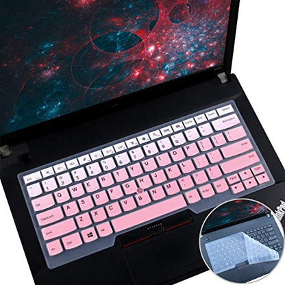 2 PCS Keyboard Cover for 14" Thinkpad T14 Gen 2/1, E14 Gen 4/3/2, T14s Gen 2/1, L14 Gen 3/2, Thinkpad T490 T495 T480 T480S T470, ThinkPad P14s, X1 Carbon 8th/7th/6th, X1 Extreme Gen 3/2-OPink+Clear - color: OmbrePink+Clear