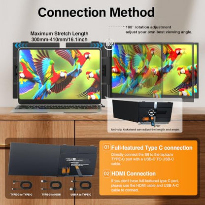 Laptop Screen Extender 14" FHD 1080P 0.17" Ultra Thin Portable Dual Travel Monitor Fits 13-17.3" Laptops, Plug & Play for Windows/Mac/Android/Chrome