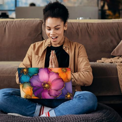 SUPERDANT Gold-Edged Flower Laptop Skin Exquisite Laptop Sticker PVC Computer Stickers Dustproof Waterproof Art Decal Protector 12" 13" 13.3" 14" 15" 15.4" 15.6" Notebook Art Decal Purple Orange - color: Purple +Orange