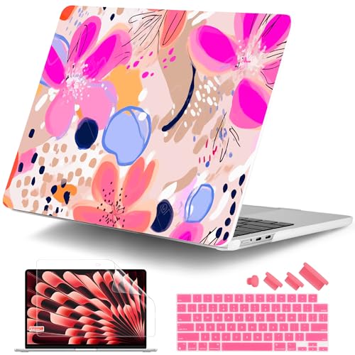 DONGKE for MacBook Air 13 Inch Case M5 2026 M4 2025 M3 M2 2024-2022 A3449 A3240 A3113 A2681, Plastic Hard Shell & Keyboard Cover & Screen Film for MacBook Air 13.6 Inch Case - Floral Artistic - color: Floral Artistic D157