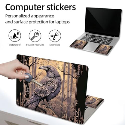 Aesthetic Laptop Skin Sticker, Raven in Spooky Forest Waterproof Vinyl Laptop Decal, Removable Bubble Free, Reusable Protective Cover for 13 14 15 15.6 Inch - color: Raven in Spooky Forest
