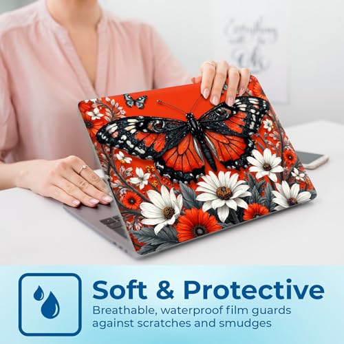 Reusable Universal Laptop Skin Sticker, Cut to Fit for 11.6–15.6 Inch Laptops, Waterproof Protective Film, No-Residue - Orange Butterfly - color: Orange Butterfly