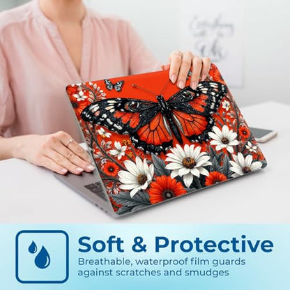 Reusable Universal Laptop Skin Sticker, Cut to Fit for 11.6–15.6 Inch Laptops, Waterproof Protective Film, No-Residue - Orange Butterfly - color: Orange Butterfly