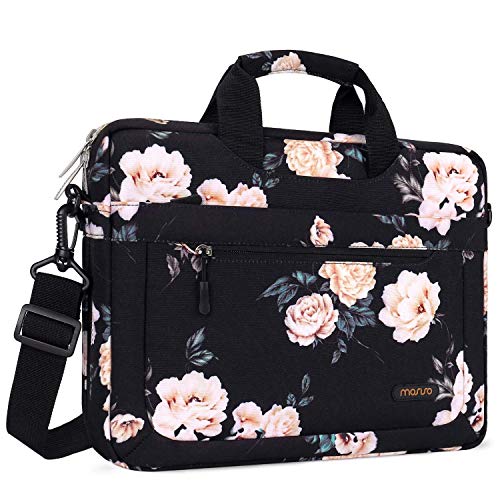 MOSISO Laptop Shoulder Bag for Women, 13-14 inch Computer Bag | Compatible with MacBook Neo 13/ Air 13/13.6/ Pro 13/14, 13.3 inch Camellia Sleeve with Adjustable Depth at Bottom, Black - color: Black, size: 13.3 inch