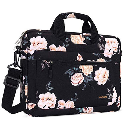 MOSISO Laptop Shoulder Bag for Women, 13-14 inch Computer Bag | Compatible with MacBook Neo 13/ Air 13/13.6/ Pro 13/14, 13.3 inch Camellia Sleeve with Adjustable Depth at Bottom, Black - color: Black, size: 13.3 inch