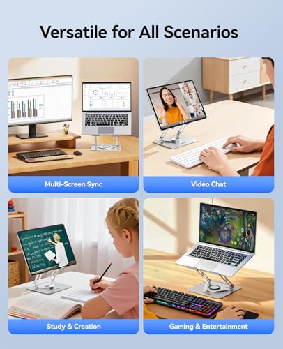 ORICO Adjustable Laptop Stand for Desk, 360° Rotating Base, Foldable Aluminum Alloy Computer Stand with Ventilated Design, Compatible with MacBook Neo/Air/Pro, Dell, XPS, HP up to 17'' - ST12, Silver - color: Silver