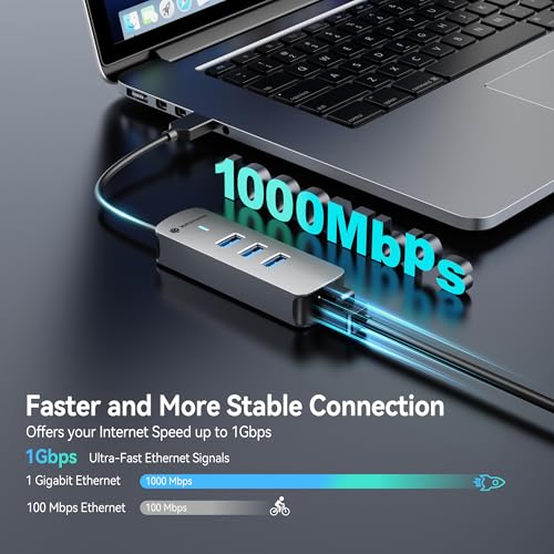 Yottamaster 4-in-1 USB A 3.0 Hub with Gigabit Ethernet – 3X USB-A 3.0 Ports, Aluminum LAN Converter, Plug and Play for MacBook Pro/Air, XPS, Windows, Mac OS, Linux, NAS - color: USB-A 1000Mbps