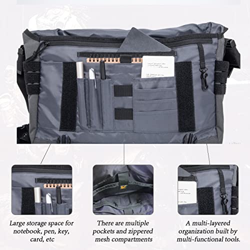 Messenger bag Laptop bag Briefcase Molle system Tactical style Detachable shoulder strap Shoulder Bags - color: Grey