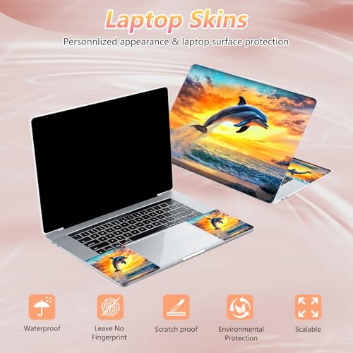Laptop Skin Sticker Decal 12" 13" 13.3" 14" 15" 15.6",Waterproof Scratch Resistant Vinyl,Reusable Easy to Apply,for MacBook HP Dell Notebooks Netbooks Laptop,2 Wrist Pads,Dolphin Ocean Dusk - color: Dolphin Ocean Dusk