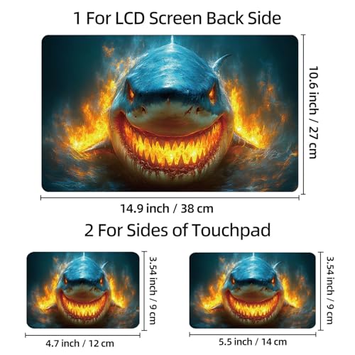 Universal Laptop Skin Sticker Decal, 12"-15.6" Aesthetic Vinyl Wrap, Shark Fire Water Attack Waterproof Notebook Cover Art Protector for MacBook HP Dell Lenovo, Fits 13" 14" 15" 15.6" - color: Shark Fire Water Attack