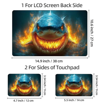Universal Laptop Skin Sticker Decal, 12"-15.6" Aesthetic Vinyl Wrap, Shark Fire Water Attack Waterproof Notebook Cover Art Protector for MacBook HP Dell Lenovo, Fits 13" 14" 15" 15.6" - color: Shark Fire Water Attack