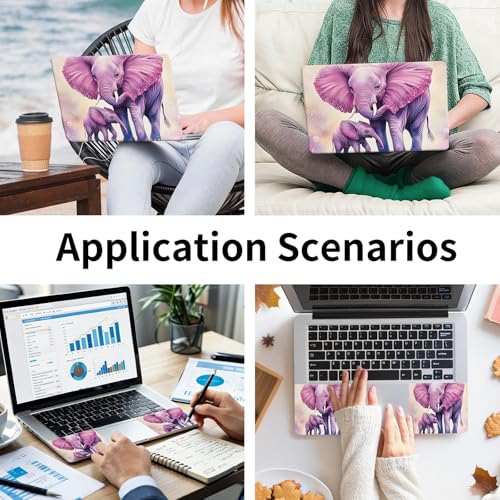 15.6 Inch Laptop Skin Sticker, Reusable Vinyl Cover Protector with 2 Wrist Pad Skins, Removable Waterproof Scratch-Resistant for 12-15.6 Inch Laptop Notebook,Adult and Baby Elephant - color: Adult And Baby Elephant
