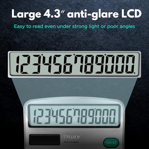 TRULY 12-Digit Desktop Calculator with Large Display, Big Buttons, Dual Power (Solar + Battery), Metal Finish, Ideal for Office, Home, School – 837A Pro Metal 2 Pack Black/Silver - color: Black & Silver