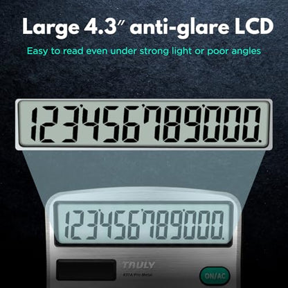 TRULY 12-Digit Desktop Calculator with Large Display, Big Buttons, Dual Power (Solar + Battery), Metal Finish, Ideal for Office, Home, School – 837A Pro Metal 2 Pack Black/Silver - color: Black & Silver